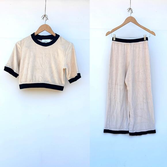 L’Academie Gina Crop Top Linda Wide Leg Crop Pants Beige Black Small Set Outfit - Picture 4 of 11